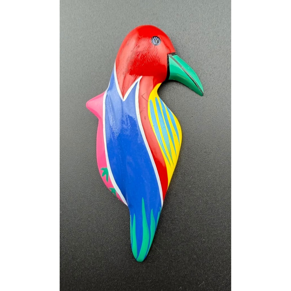 Tropical Toucan Bird Brooch Pin Multicolor Hand Painted Wooden Vintage